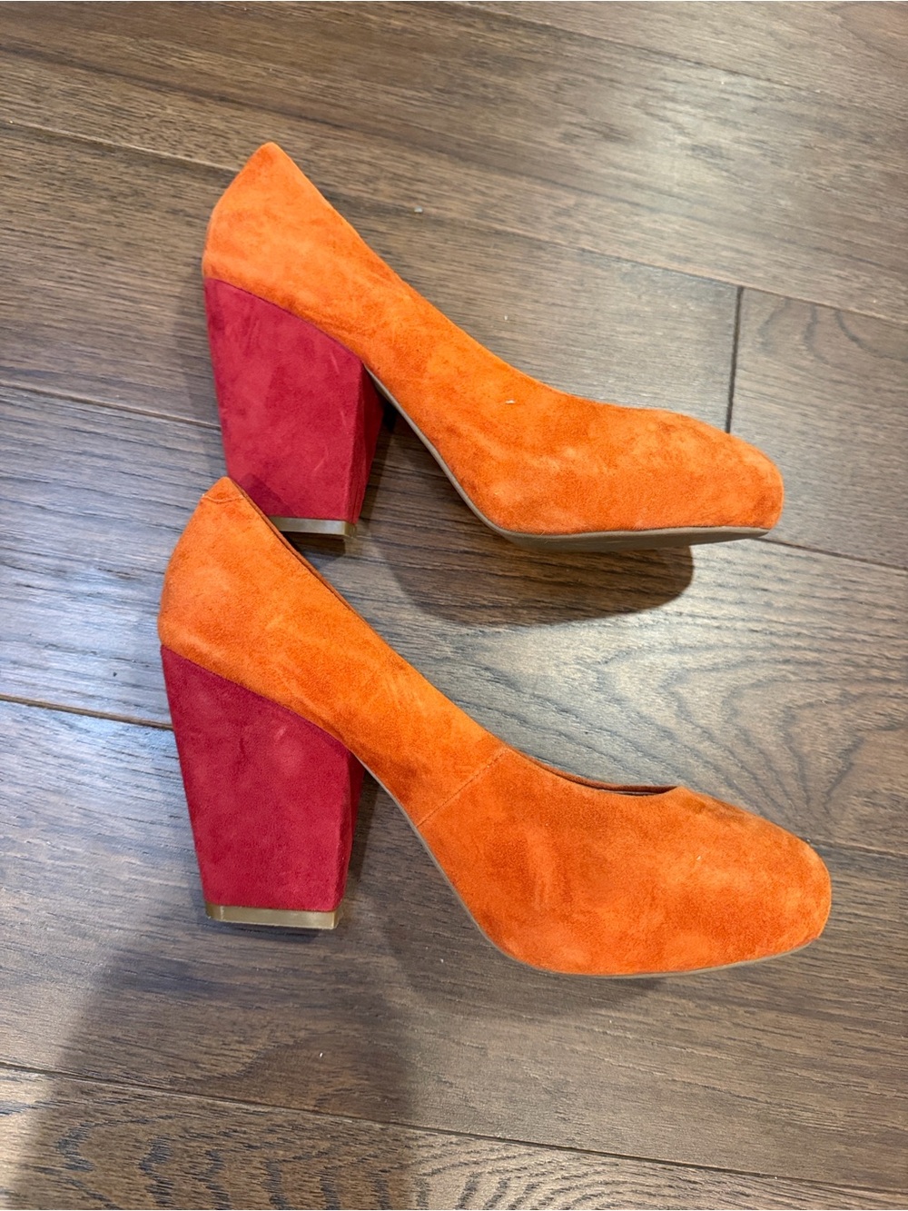 Jeffrey Campbell "Ibiza" Suede Orange Block Heel Pumps Size 8 - C61-003 - Picture 5 of 11